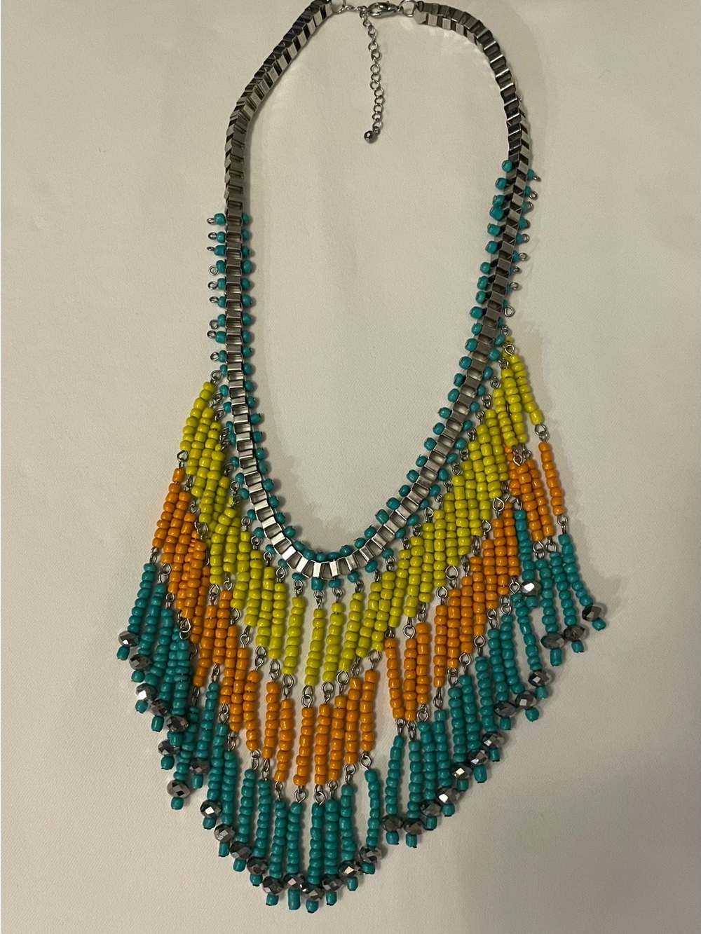 Bohemian Multi Bead Colored Southwestern Waterfall Fringe Necklace Sunburst